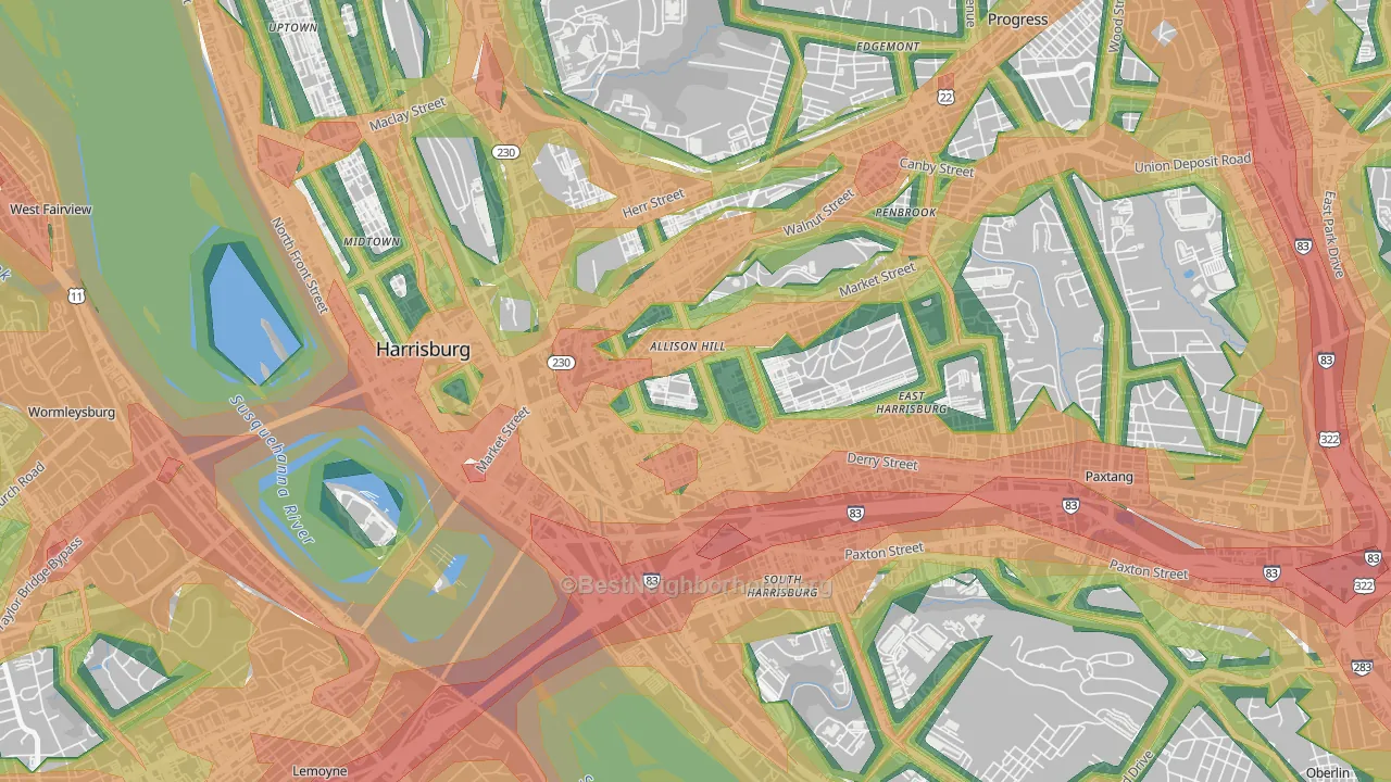 Allison Hill, Harrisburg, PA Map of Noise Levels in Allison Hill