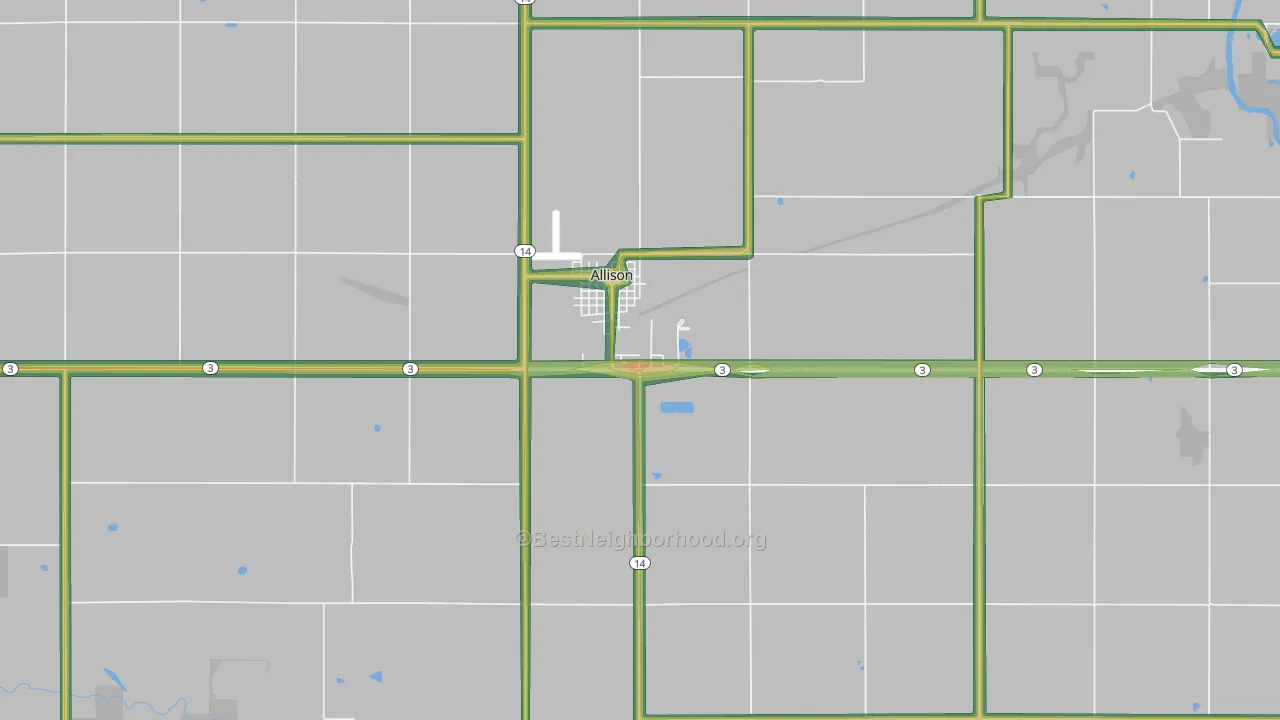 Allison, IA Map of Noise Levels in Allison