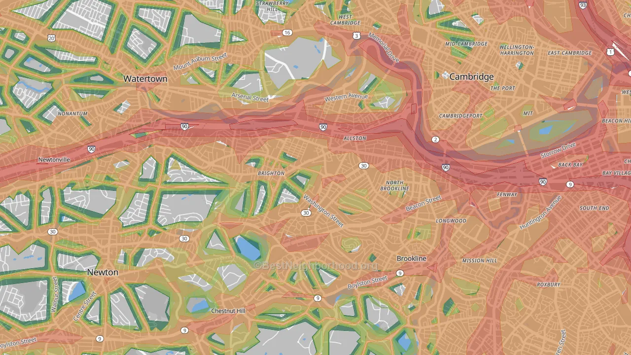 Allston-Brighton, Brighton, MA Map of Noise Levels in Allston-Brighton