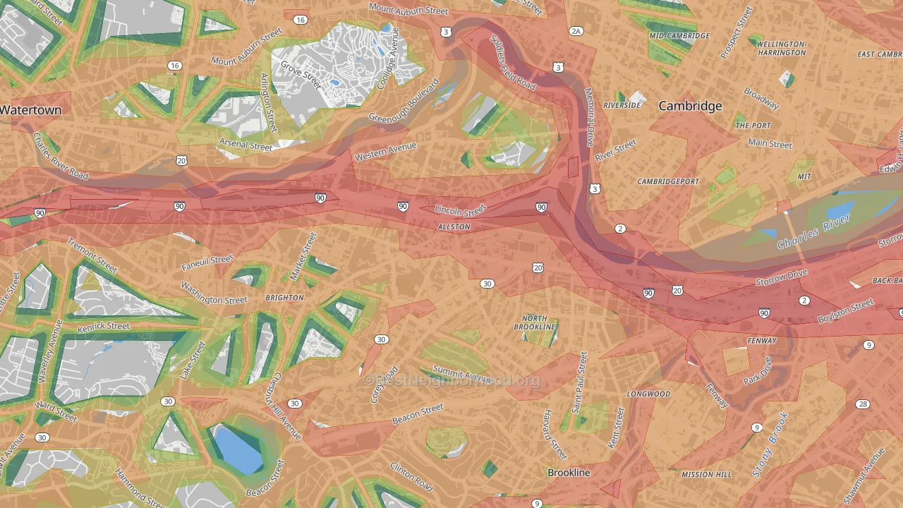 Allston, MA Map of Noise Levels in Allston