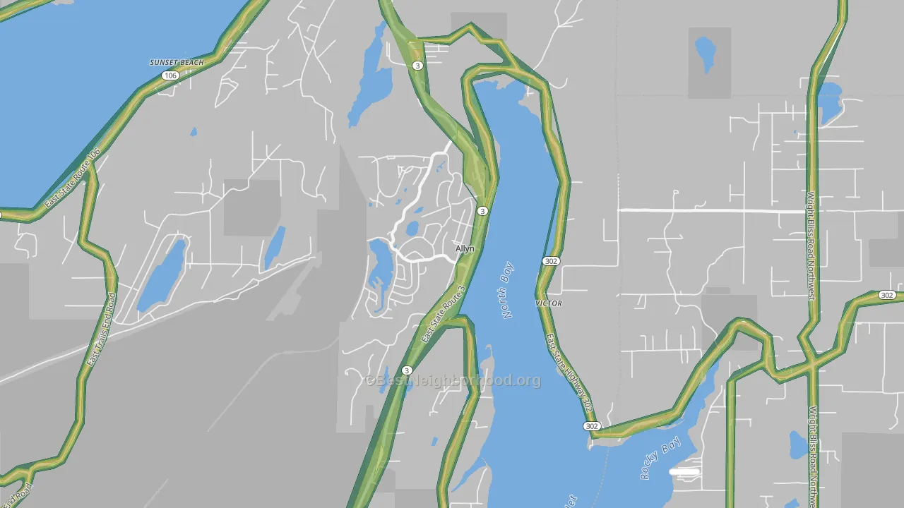 Allyn, WA Map of Noise Levels in Allyn