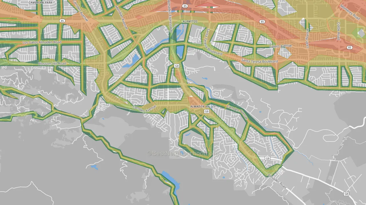 Almaden Valley, San Jose, CA Map of Noise Levels in Almaden Valley