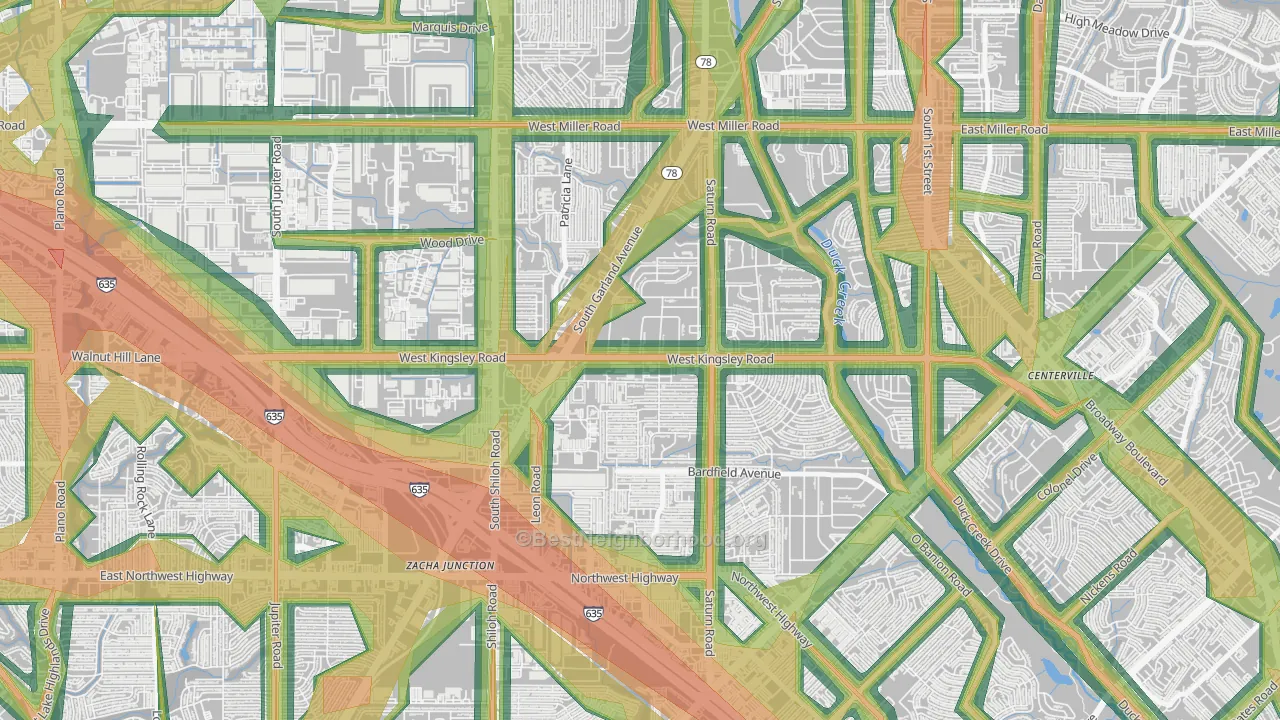 Almeta-Bonita-Bella Vista, Garland, TX Map of Noise Levels in Almeta-Bonita-Bella Vista