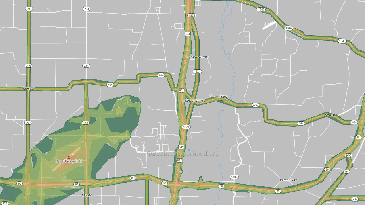 Almo, KY Map of Noise Levels in Almo