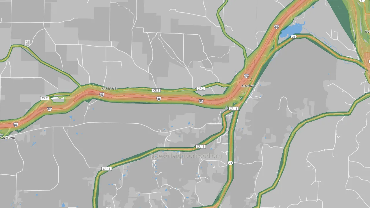 Almond, NY Map of Noise Levels in Almond
