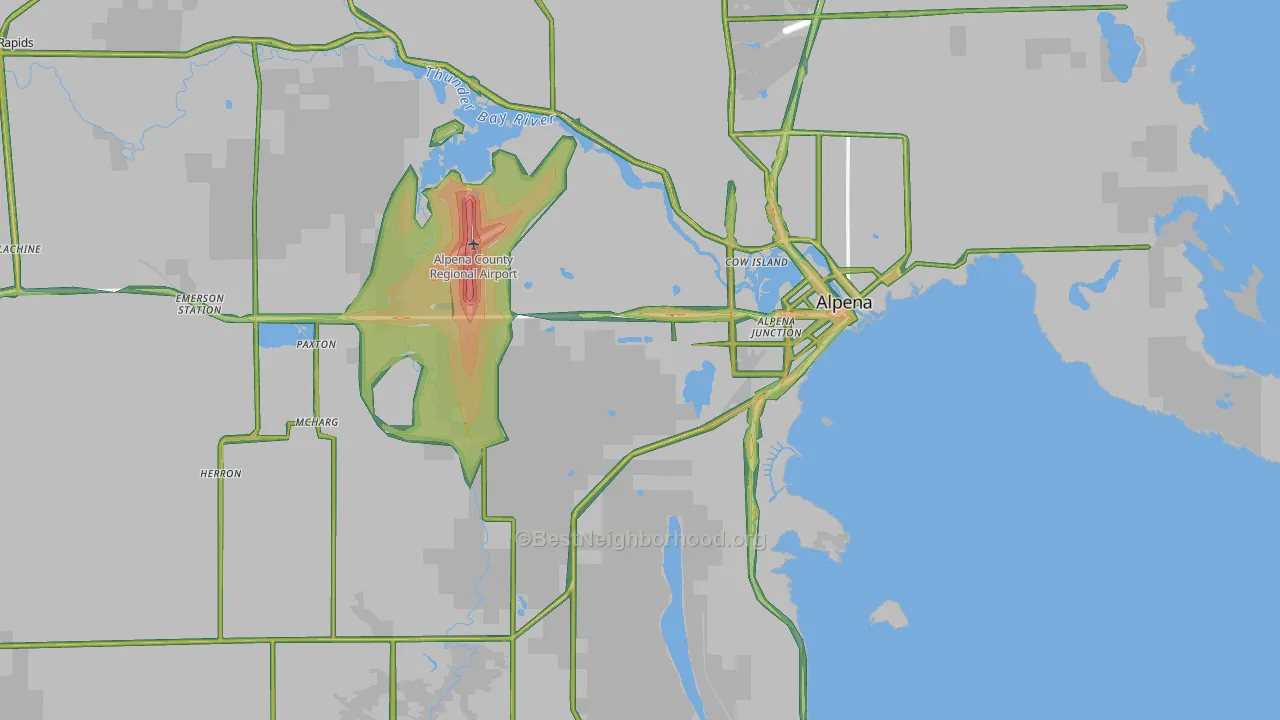 Alpena County, MI Map of Noise Levels in Alpena County