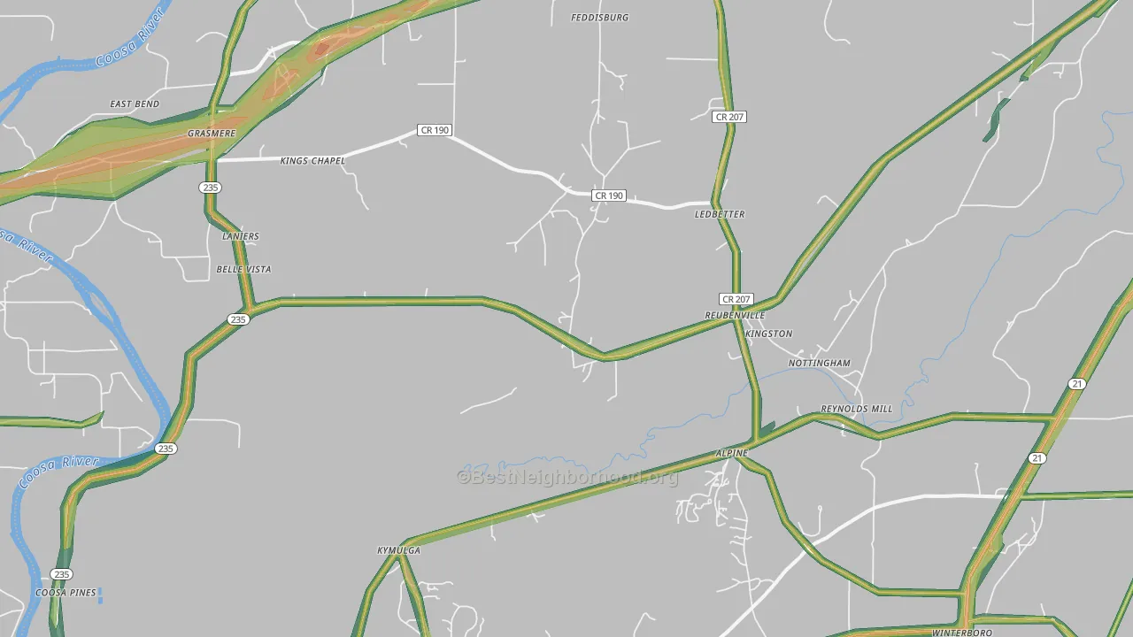 Alpine, AL Map of Noise Levels in Alpine