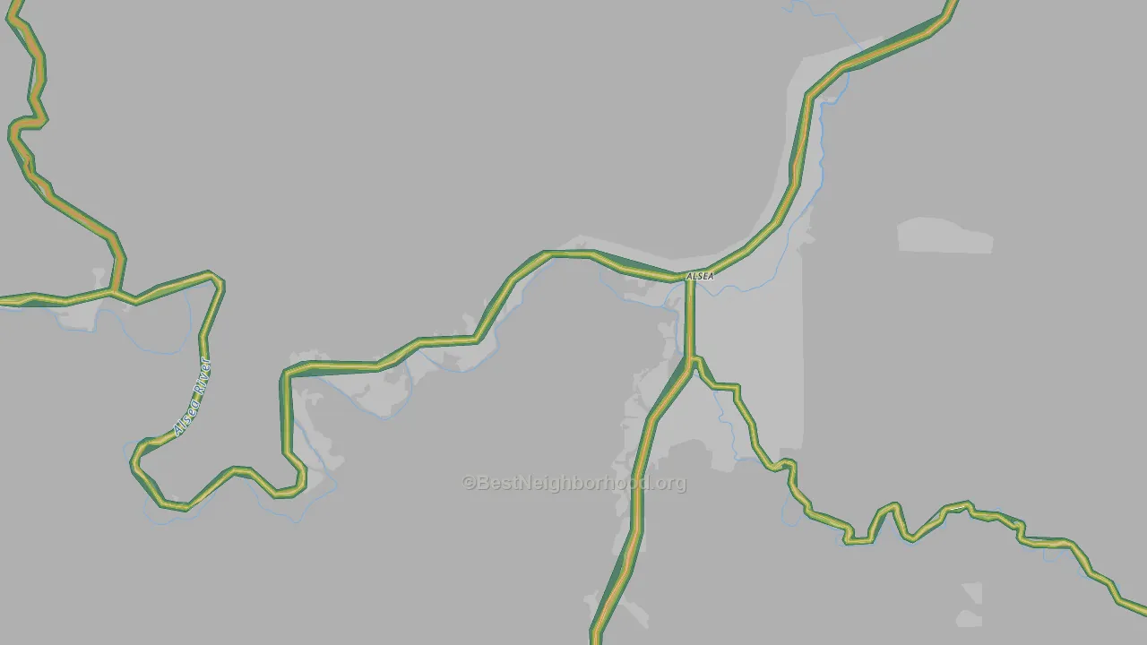 Alsea, OR Map of Noise Levels in Alsea