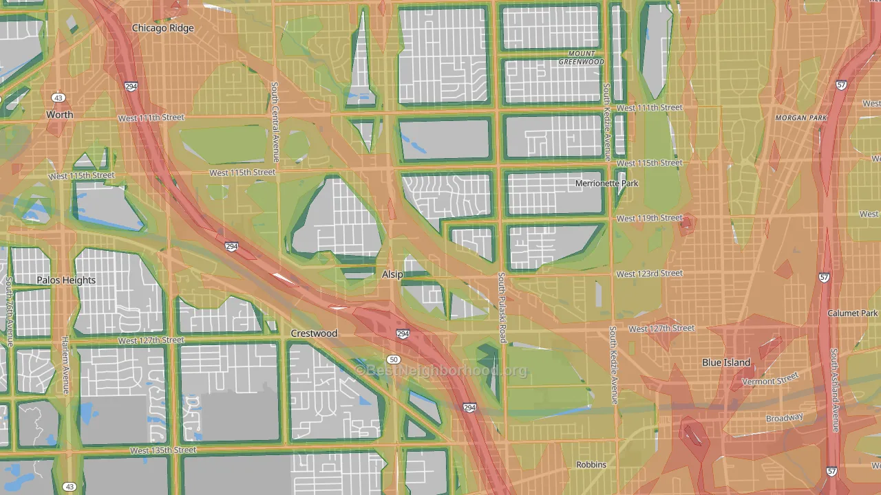 Alsip, IL Map of Noise Levels in Alsip