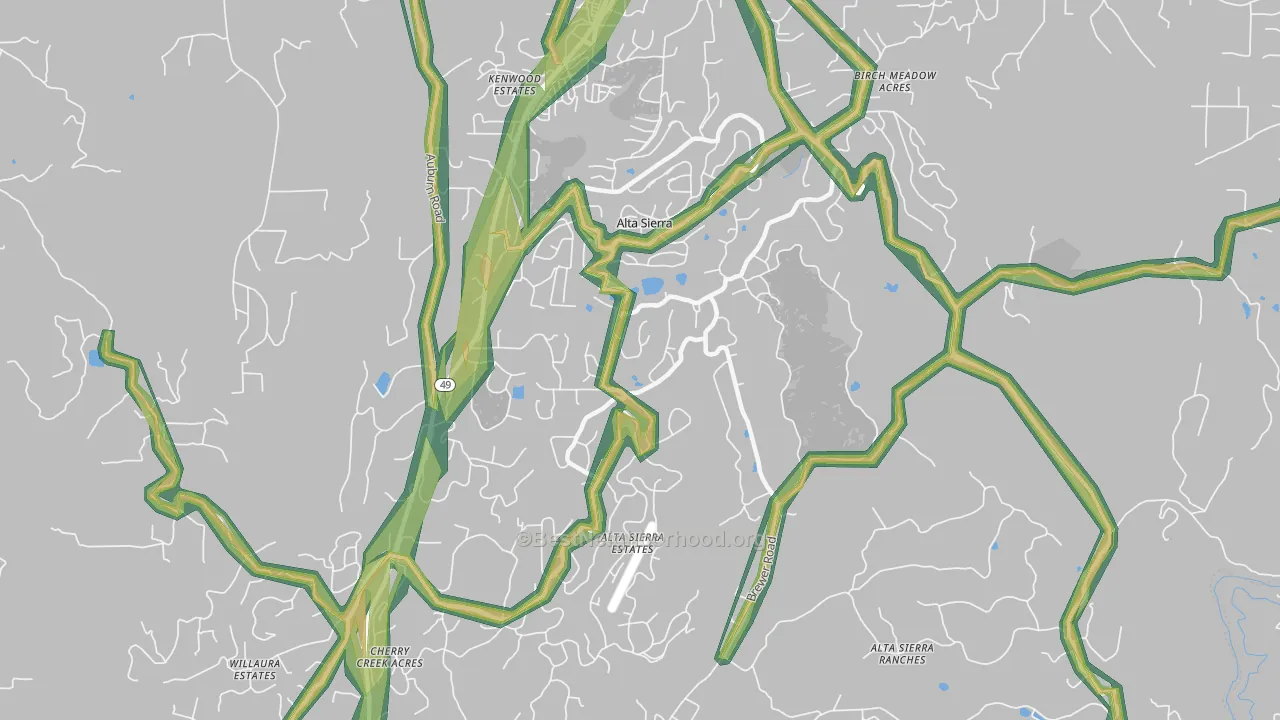 Alta Sierra, CA Map of Noise Levels in Alta Sierra