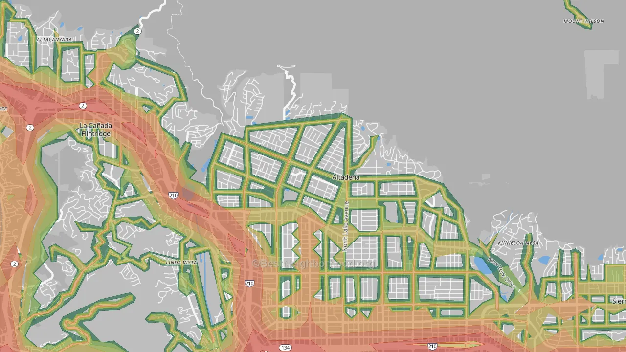 Altadena, CA Map of Noise Levels in Altadena