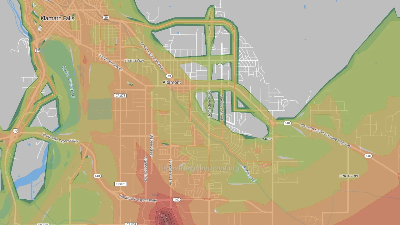 Altamont, OR Map of Noise Levels in Altamont