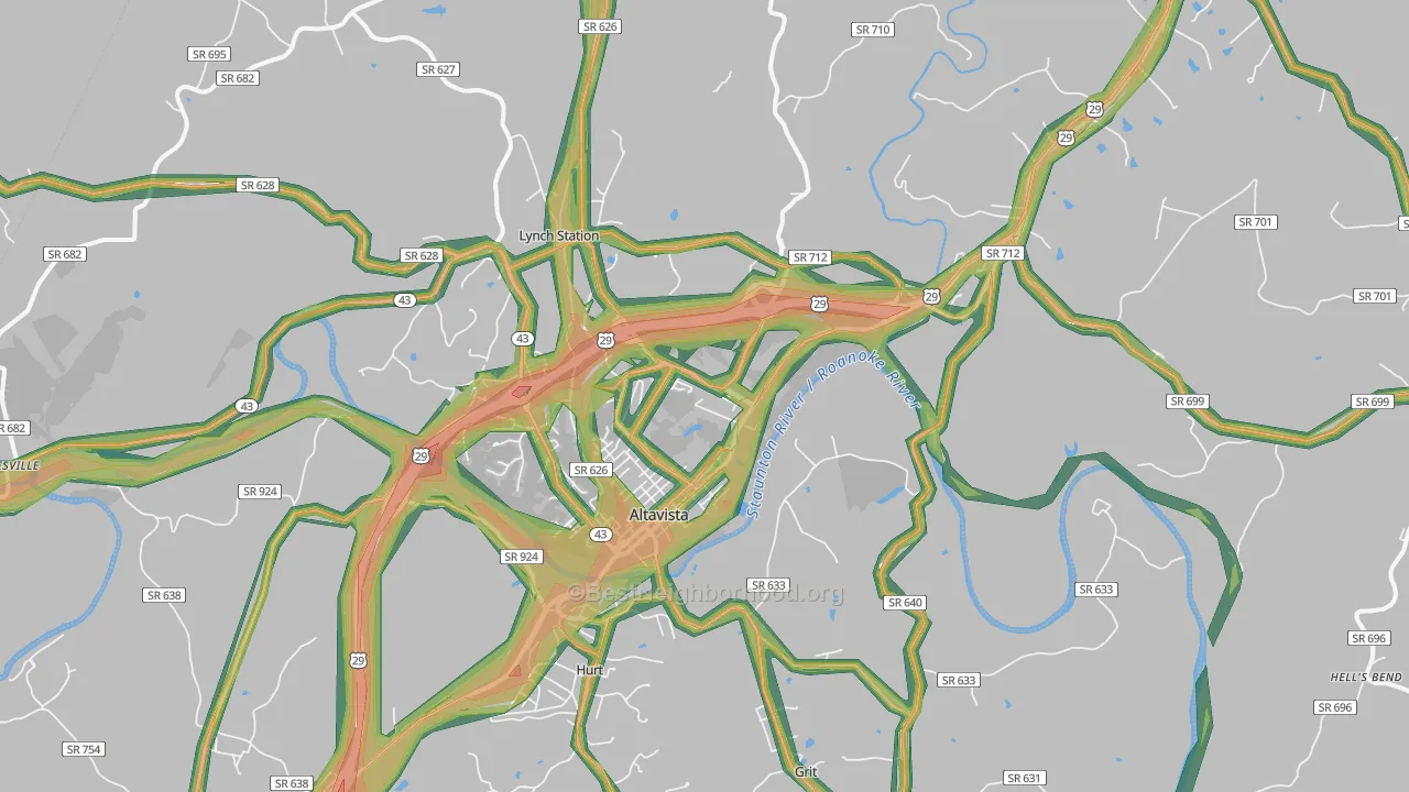 Altavista, VA Map of Noise Levels in Altavista