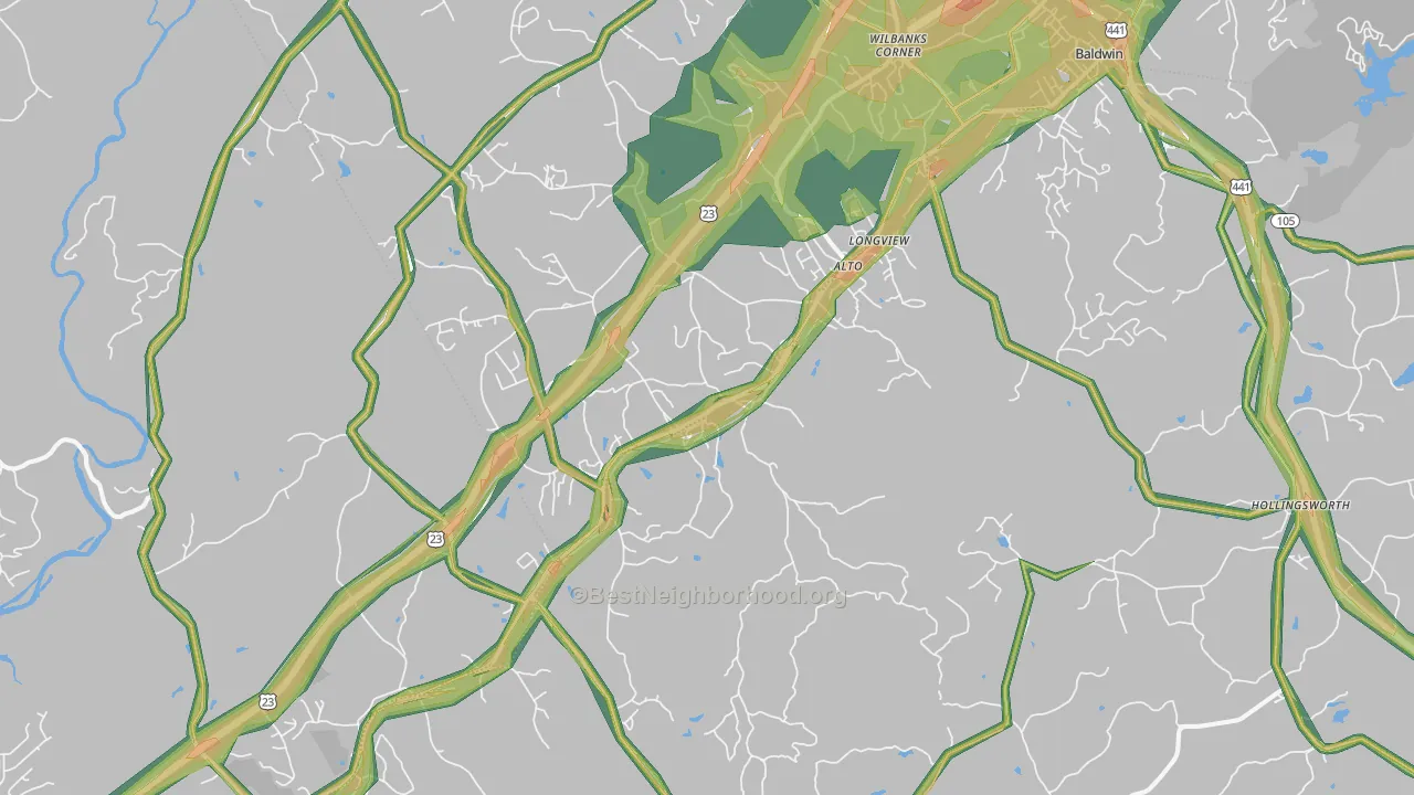 Alto, GA Map of Noise Levels in Alto