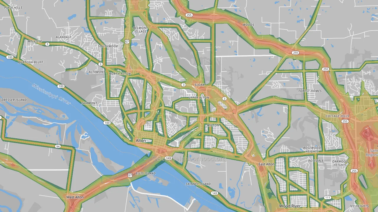 Alton, IL Map of Noise Levels in Alton