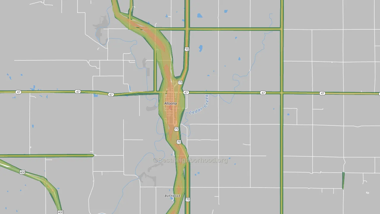Altoona, KS Map of Noise Levels in Altoona