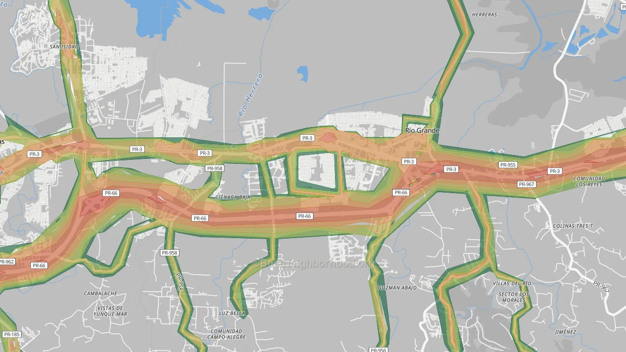 Alturas de Rio Grande, Rio Grande, PR Map of Noise Levels in Alturas de Rio Grande