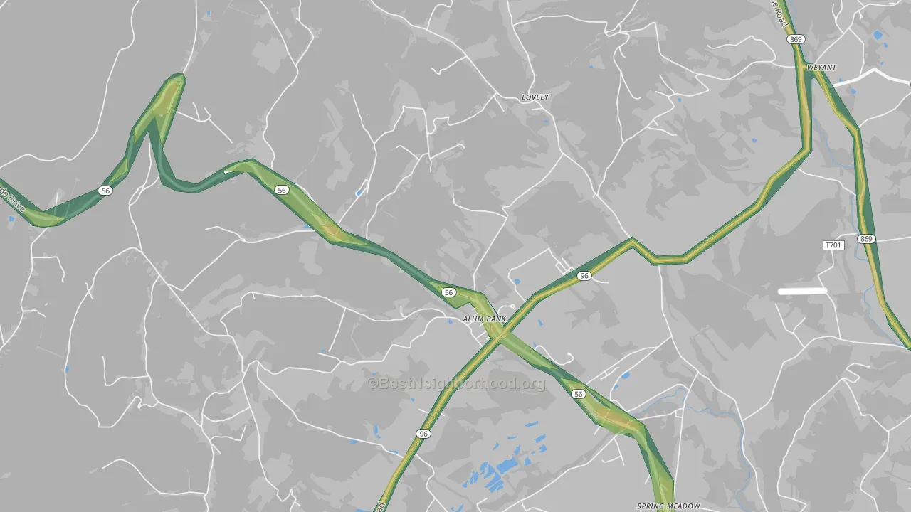 Alum Bank, PA Map of Noise Levels in Alum Bank