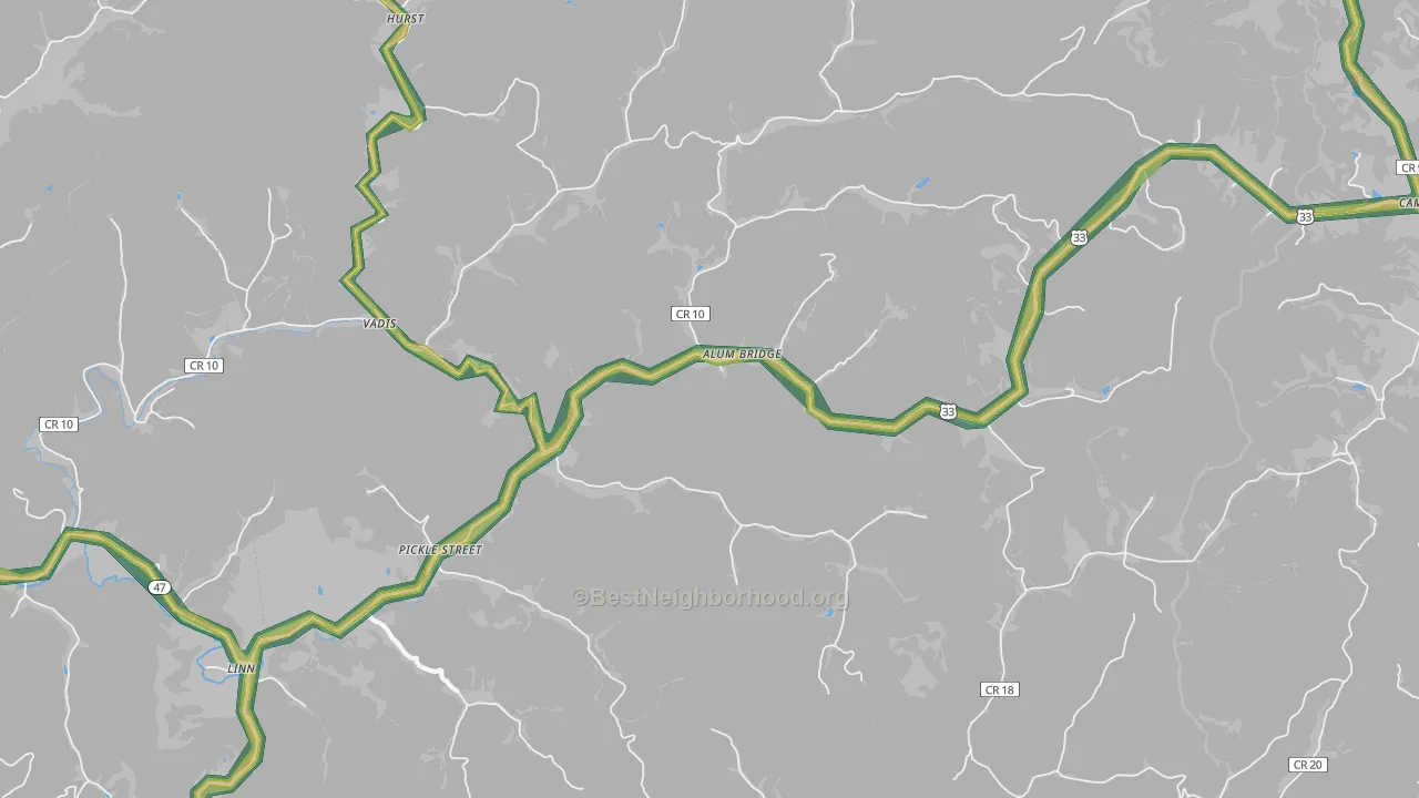 Alum Bridge, WV Map of Noise Levels in Alum Bridge