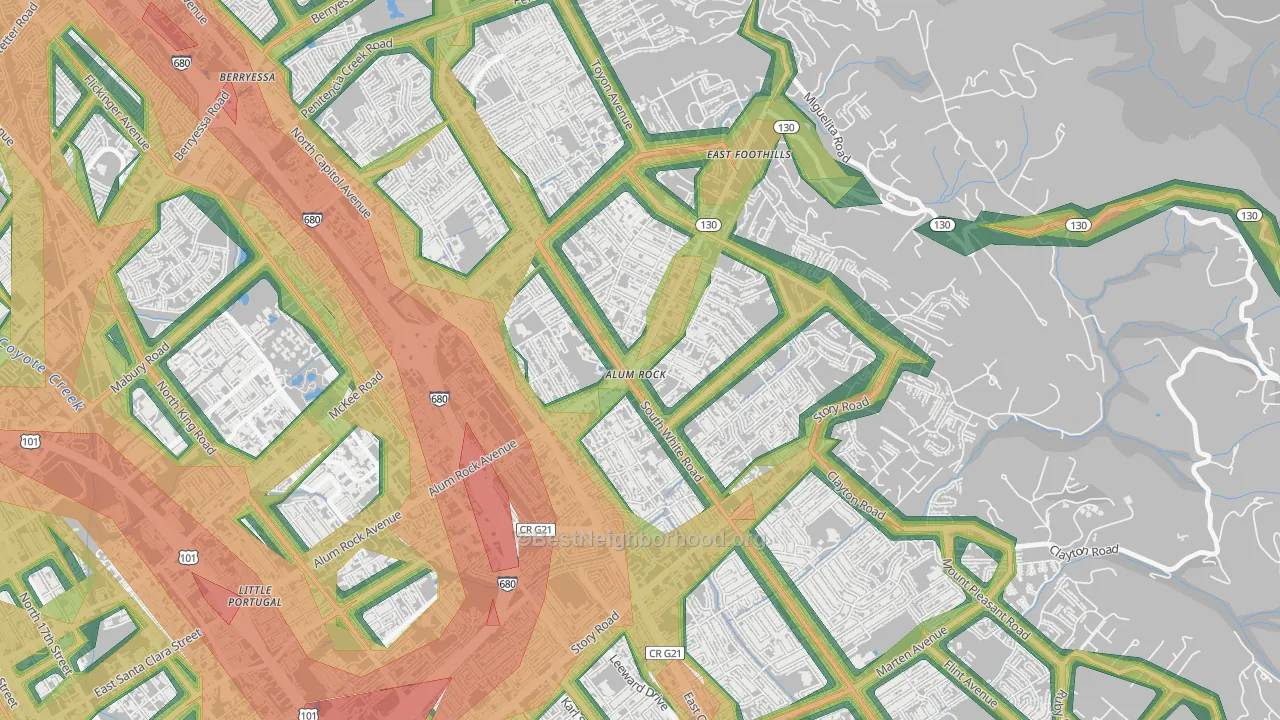 Alum Rock, CA Map of Noise Levels in Alum Rock