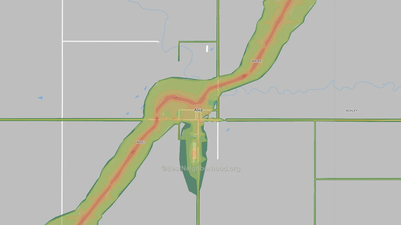 Alva, OK Map of Noise Levels in Alva