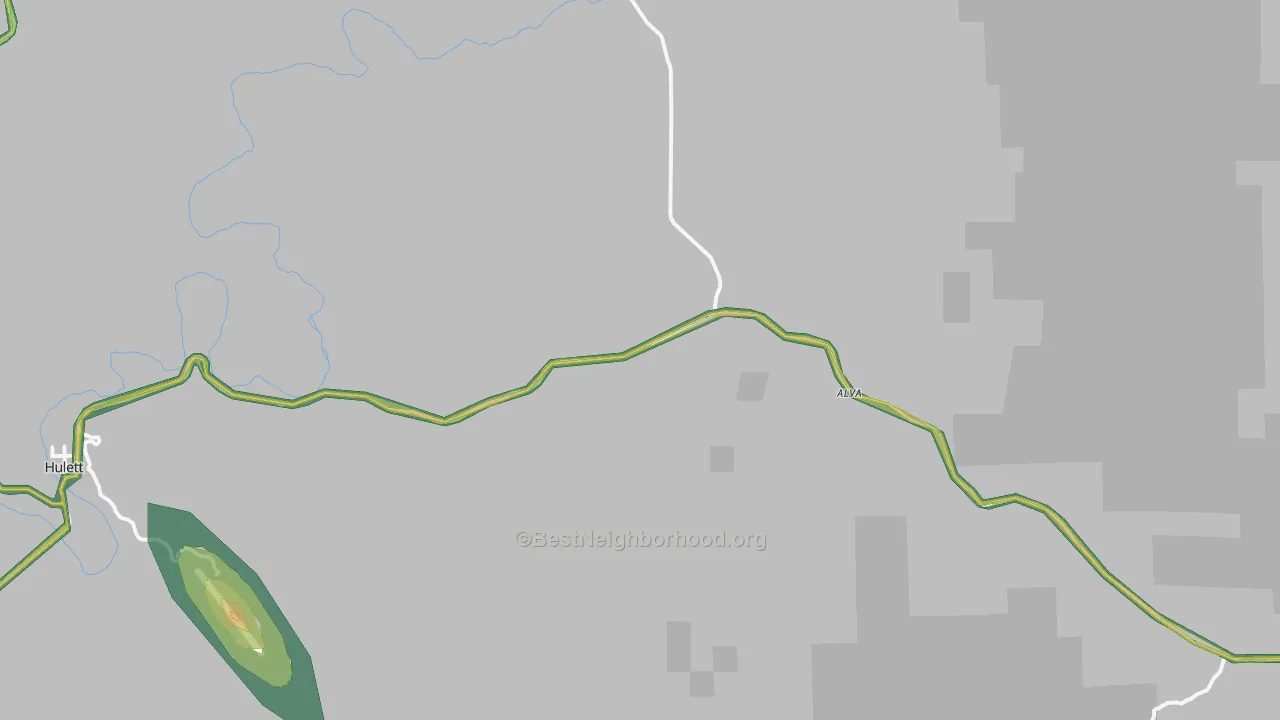 Alva, WY Map of Noise Levels in Alva