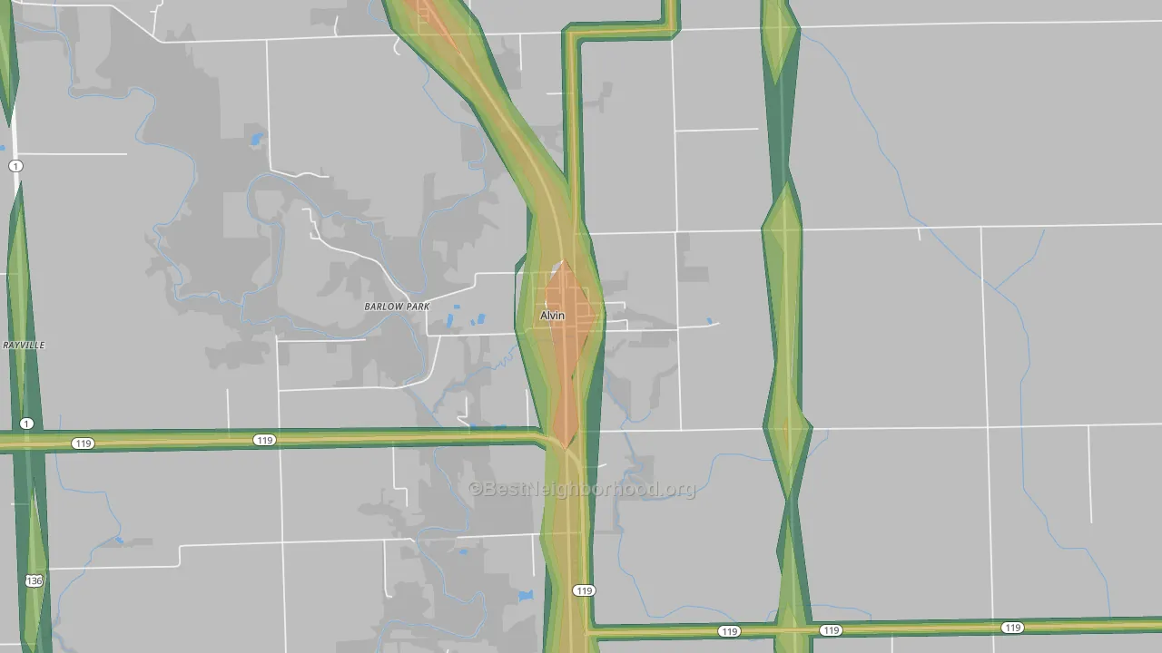 Alvan, IL Map of Noise Levels in Alvan