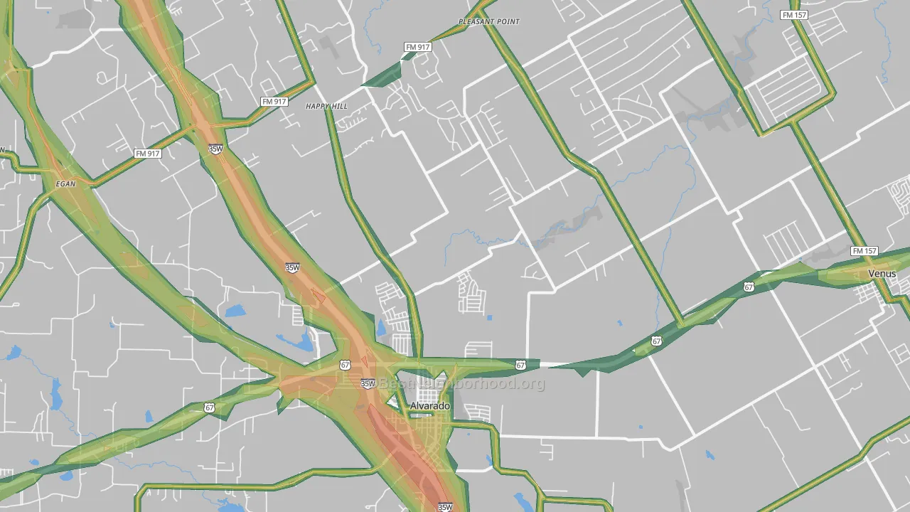 Alvarado, TX Map of Noise Levels in Alvarado