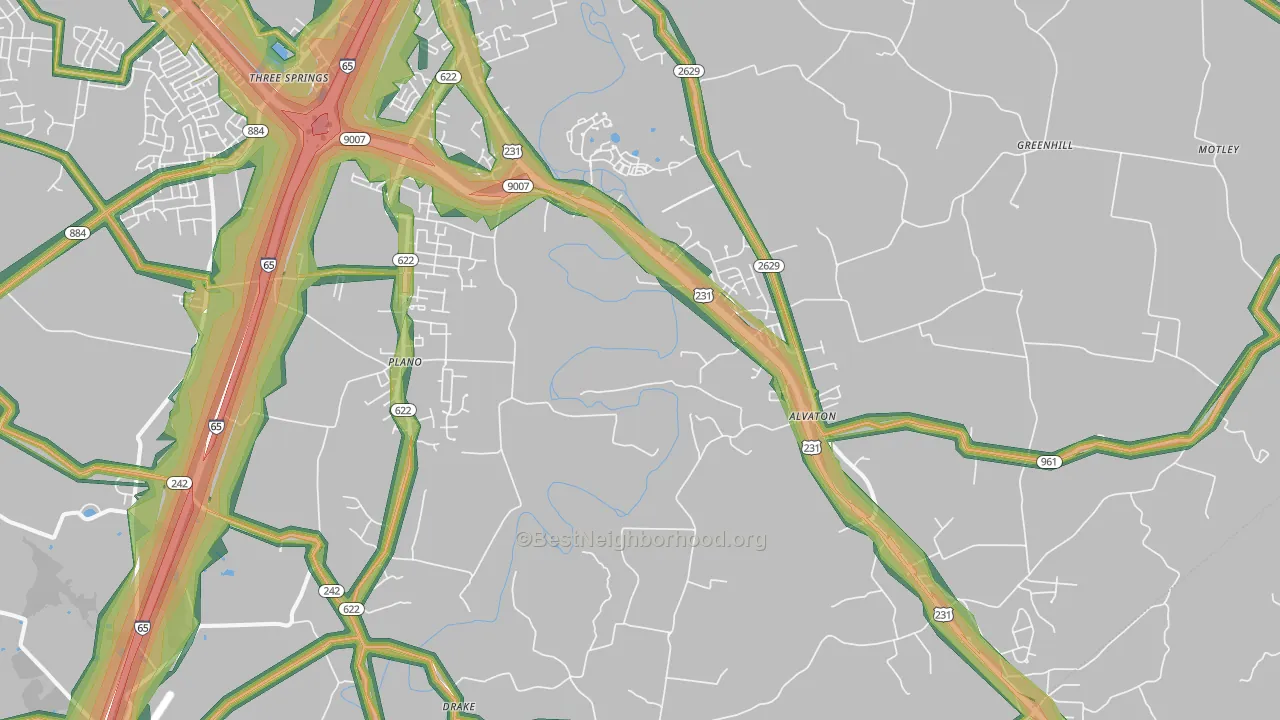 Alvaton, KY Map of Noise Levels in Alvaton