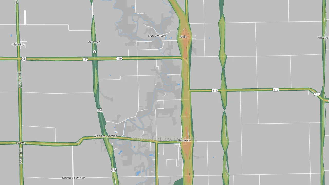 Alvin, IL Map of Noise Levels in Alvin