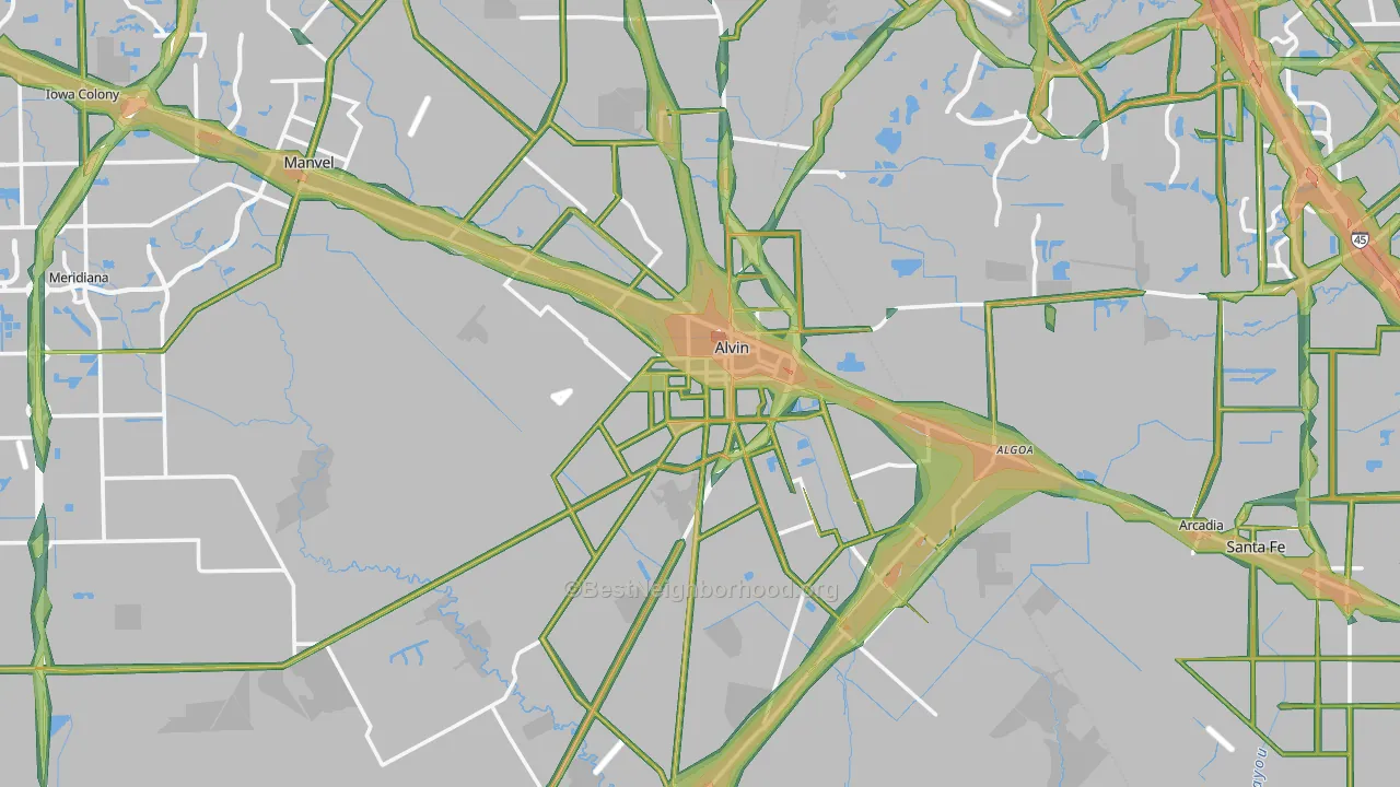 Alvin, TX Map of Noise Levels in Alvin