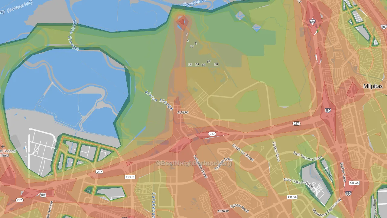 Alviso, CA Map of Noise Levels in Alviso