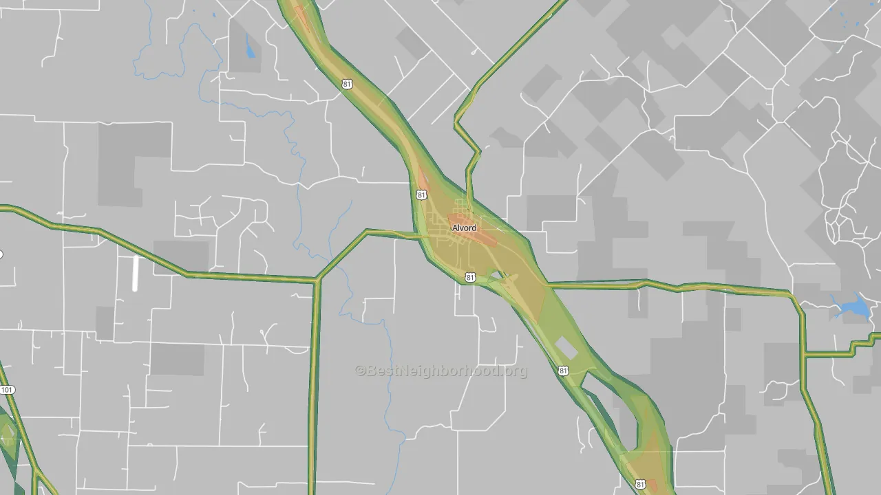 Alvord, TX Map of Noise Levels in Alvord