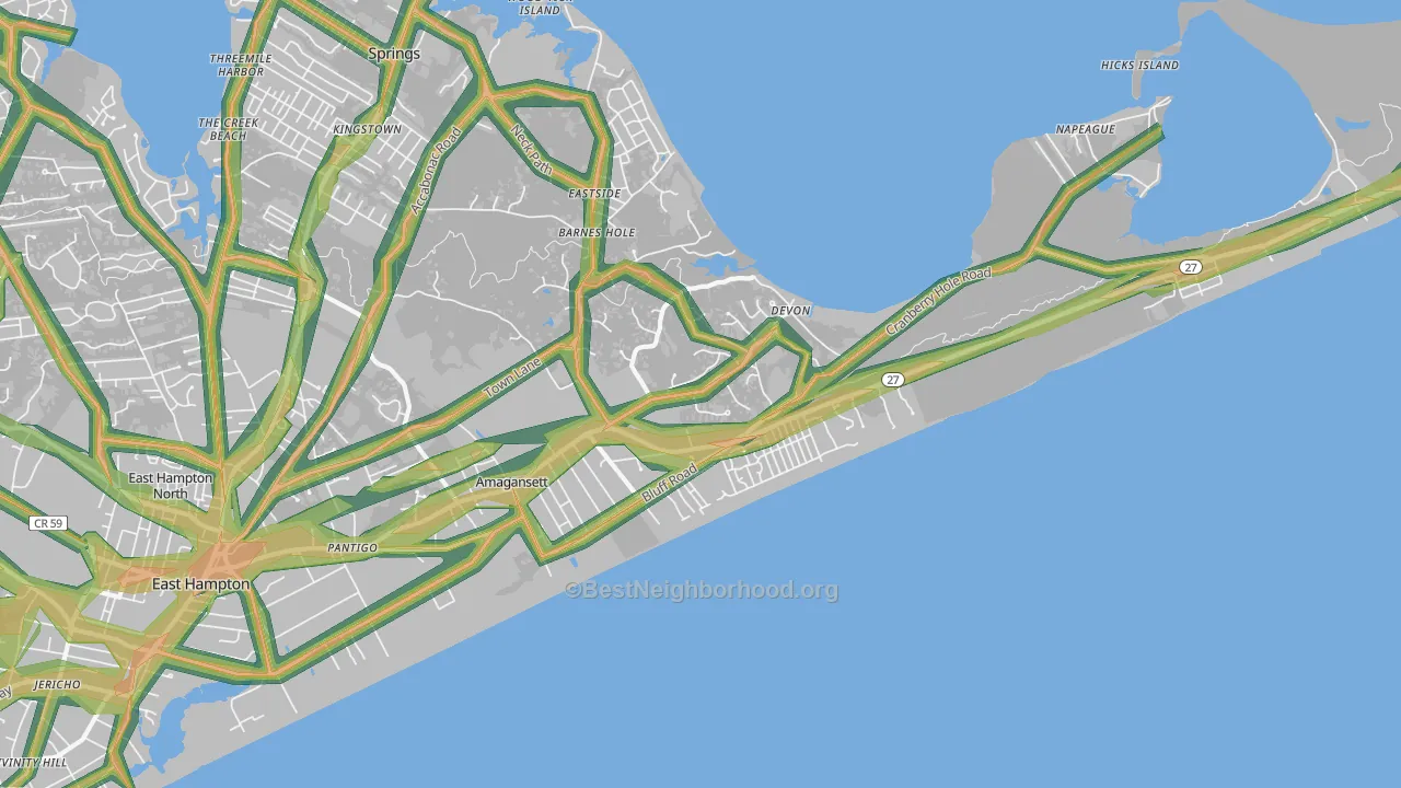 Amagansett, NY Map of Noise Levels in Amagansett