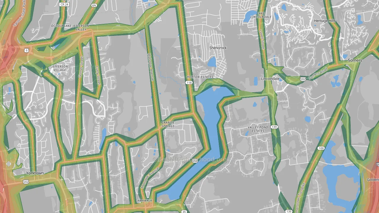Amawalk, NY Map of Noise Levels in Amawalk
