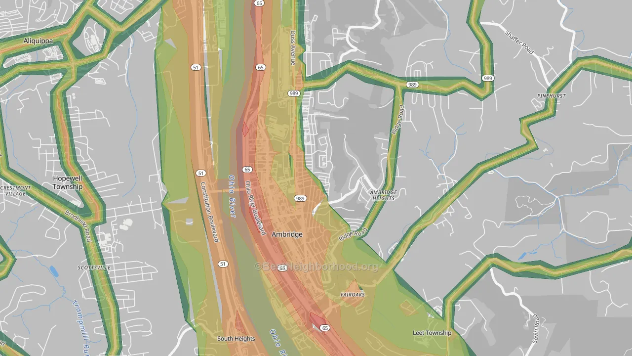 Ambridge, PA Map of Noise Levels in Ambridge