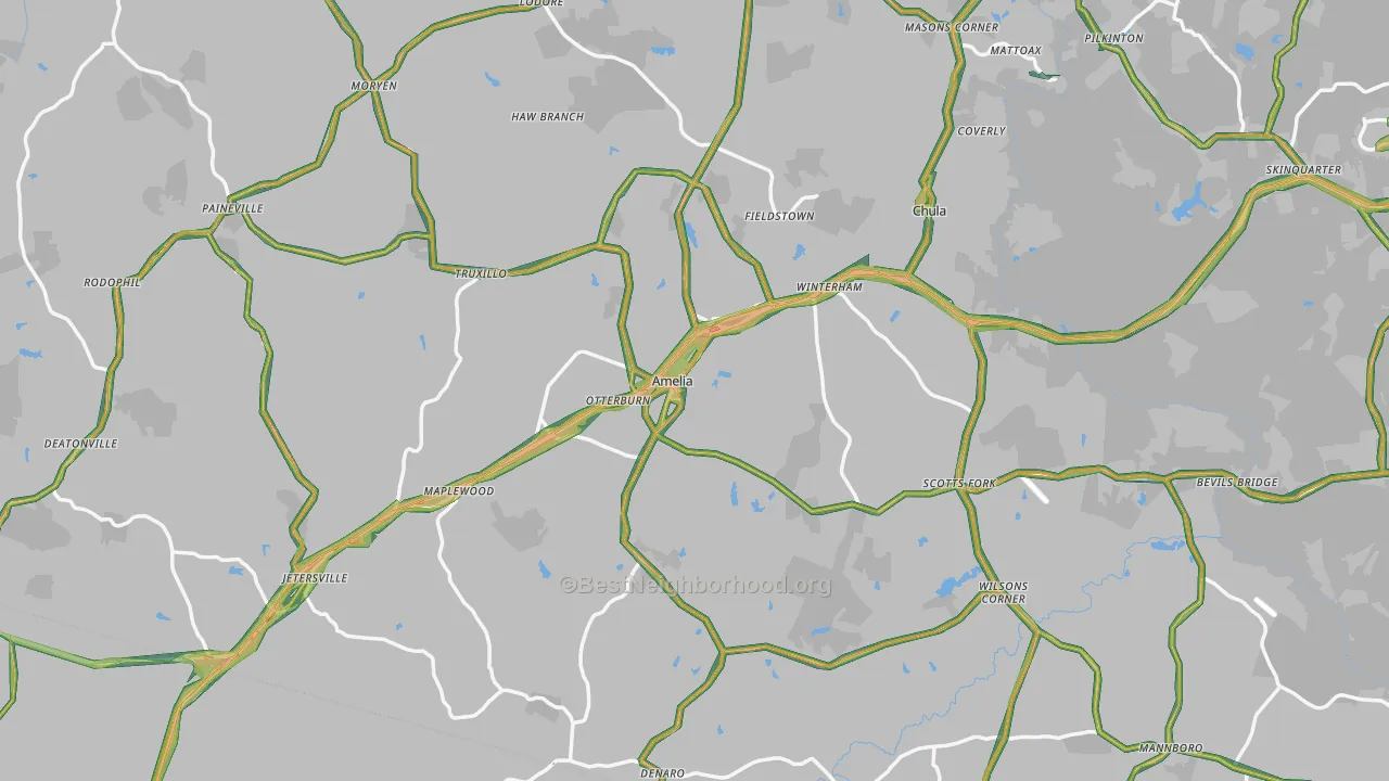 Amelia County, VA Map of Noise Levels in Amelia County