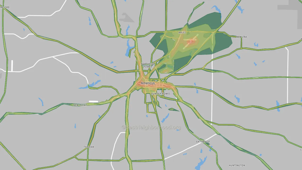 Americus, GA Map of Noise Levels in Americus