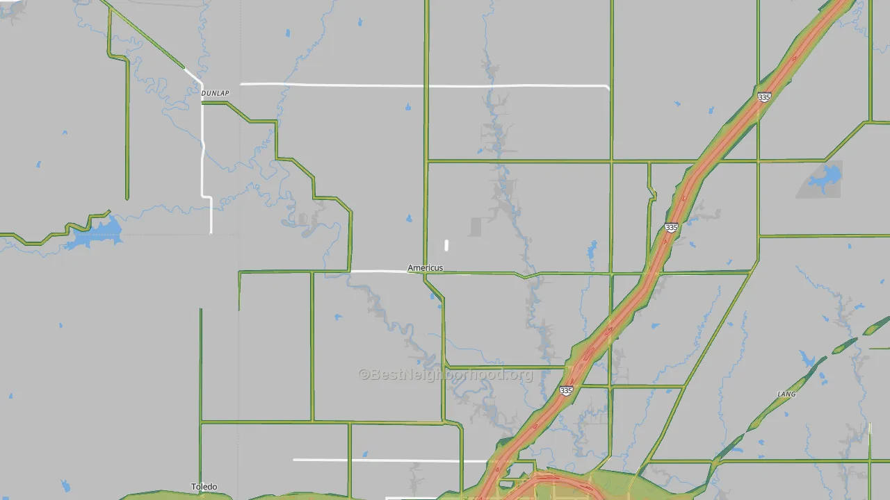 Americus, KS Map of Noise Levels in Americus