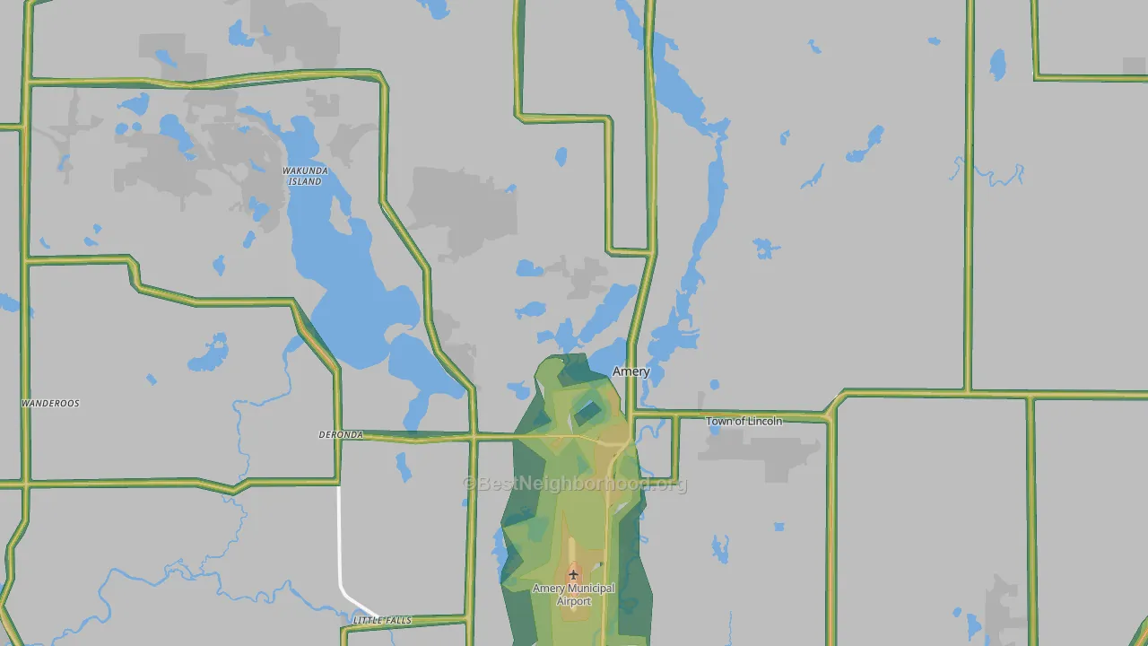 Amery, WI Map of Noise Levels in Amery