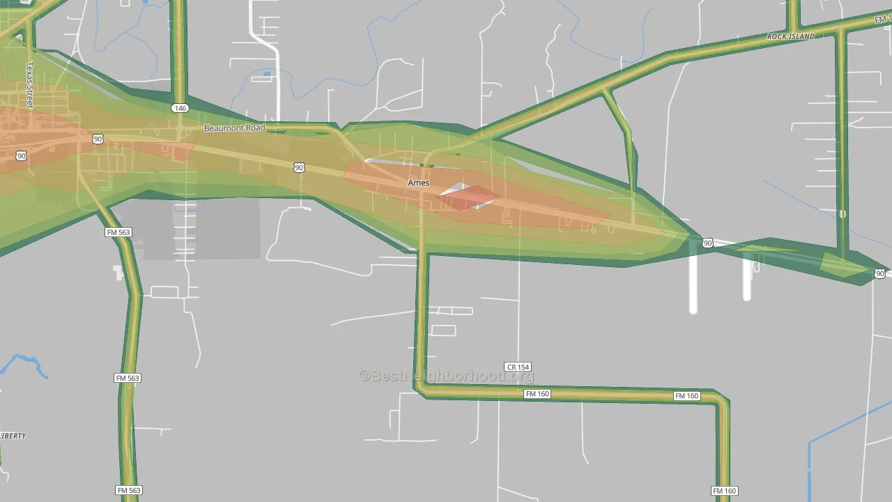 Ames, TX Map of Noise Levels in Ames