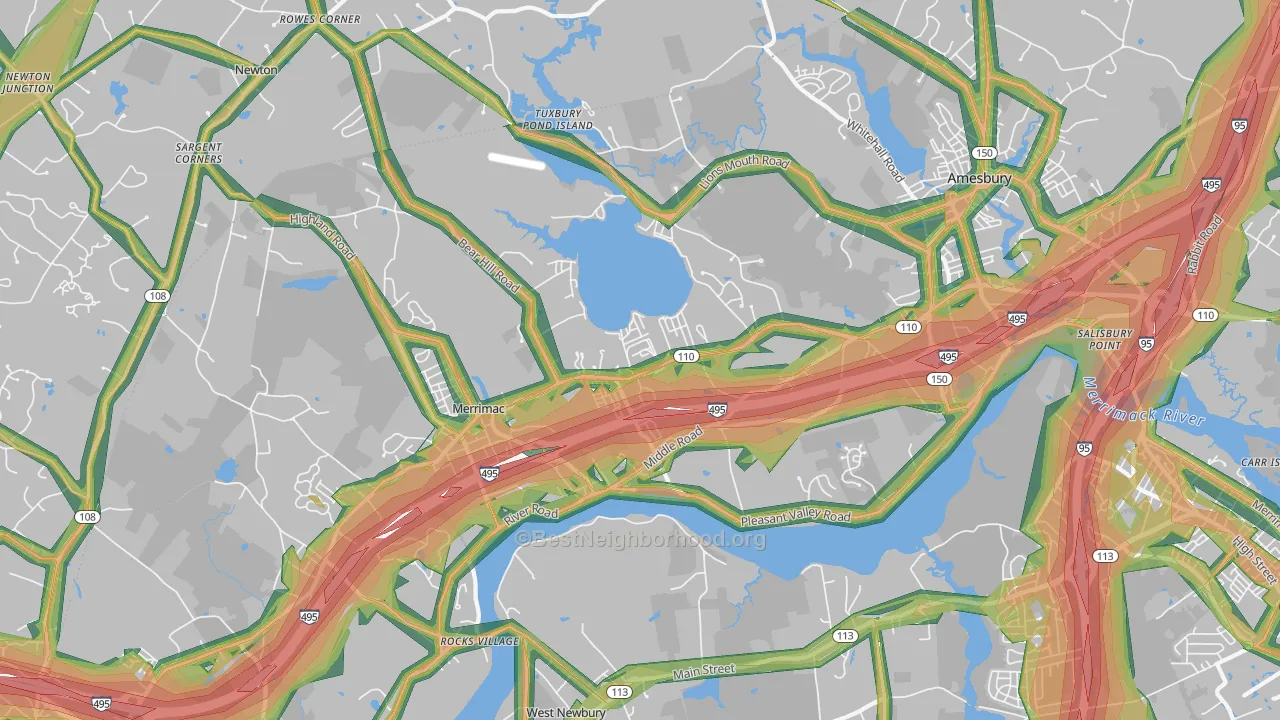 Amesbury, MA Map of Noise Levels in Amesbury
