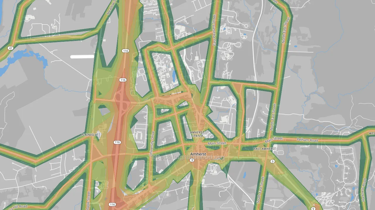Amherst Center, MA Map of Noise Levels in Amherst Center