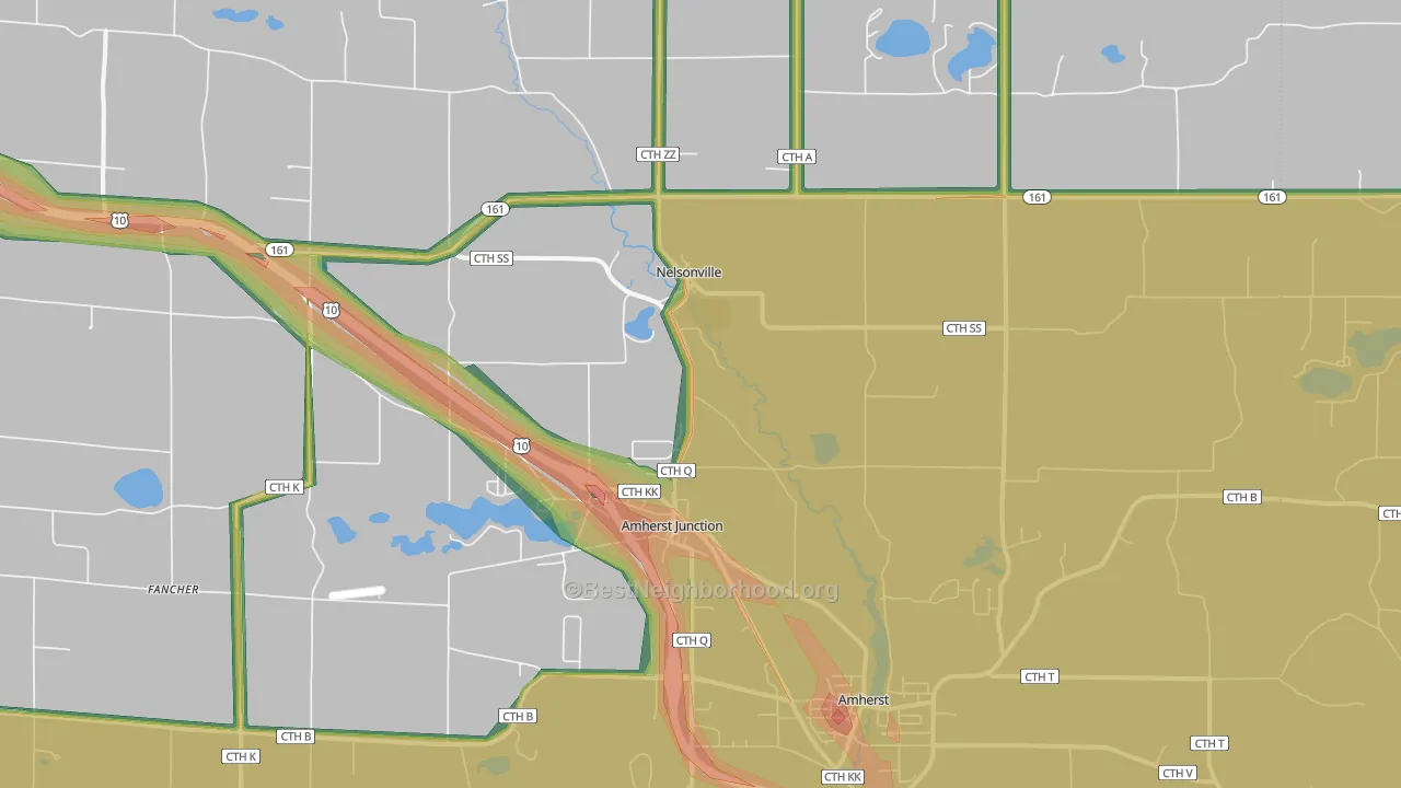 Amherst Junction, WI Map of Noise Levels in Amherst Junction