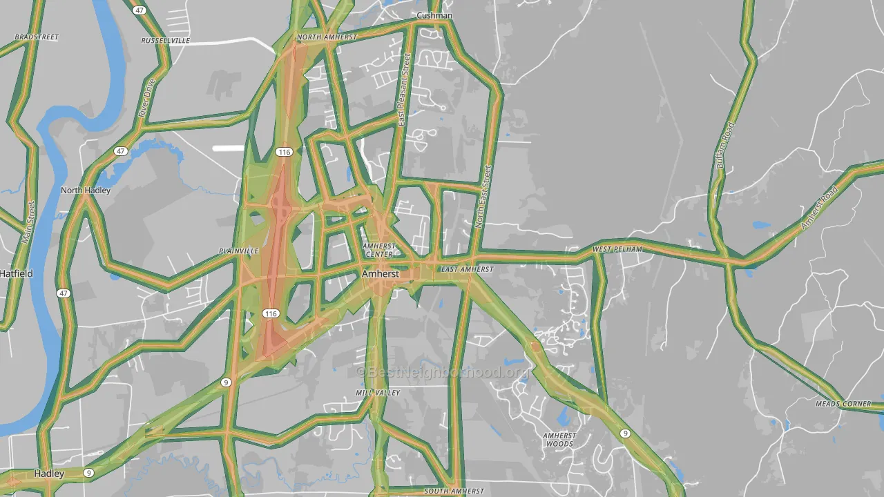 Amherst, MA Map of Noise Levels in Amherst