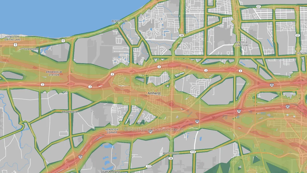 Amherst, OH Map of Noise Levels in Amherst