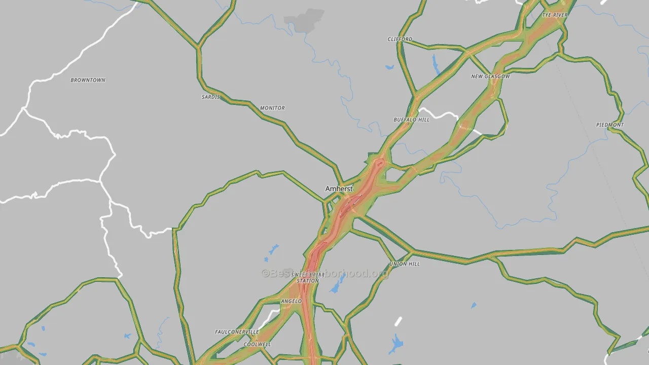 Amherst, VA Map of Noise Levels in Amherst