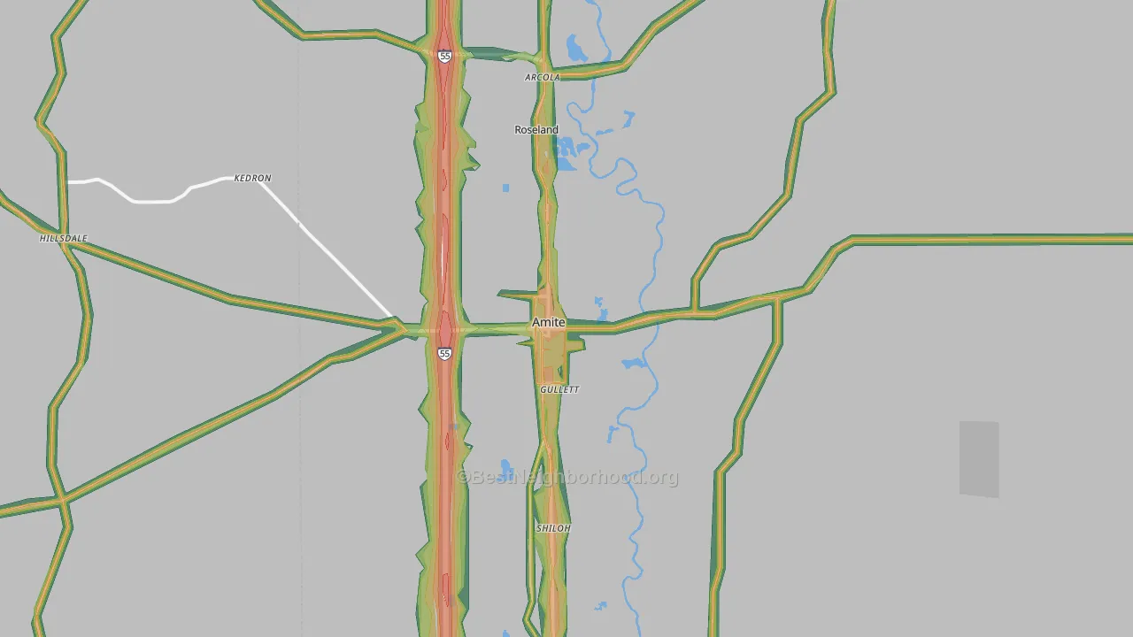 Amite City, LA Map of Noise Levels in Amite City