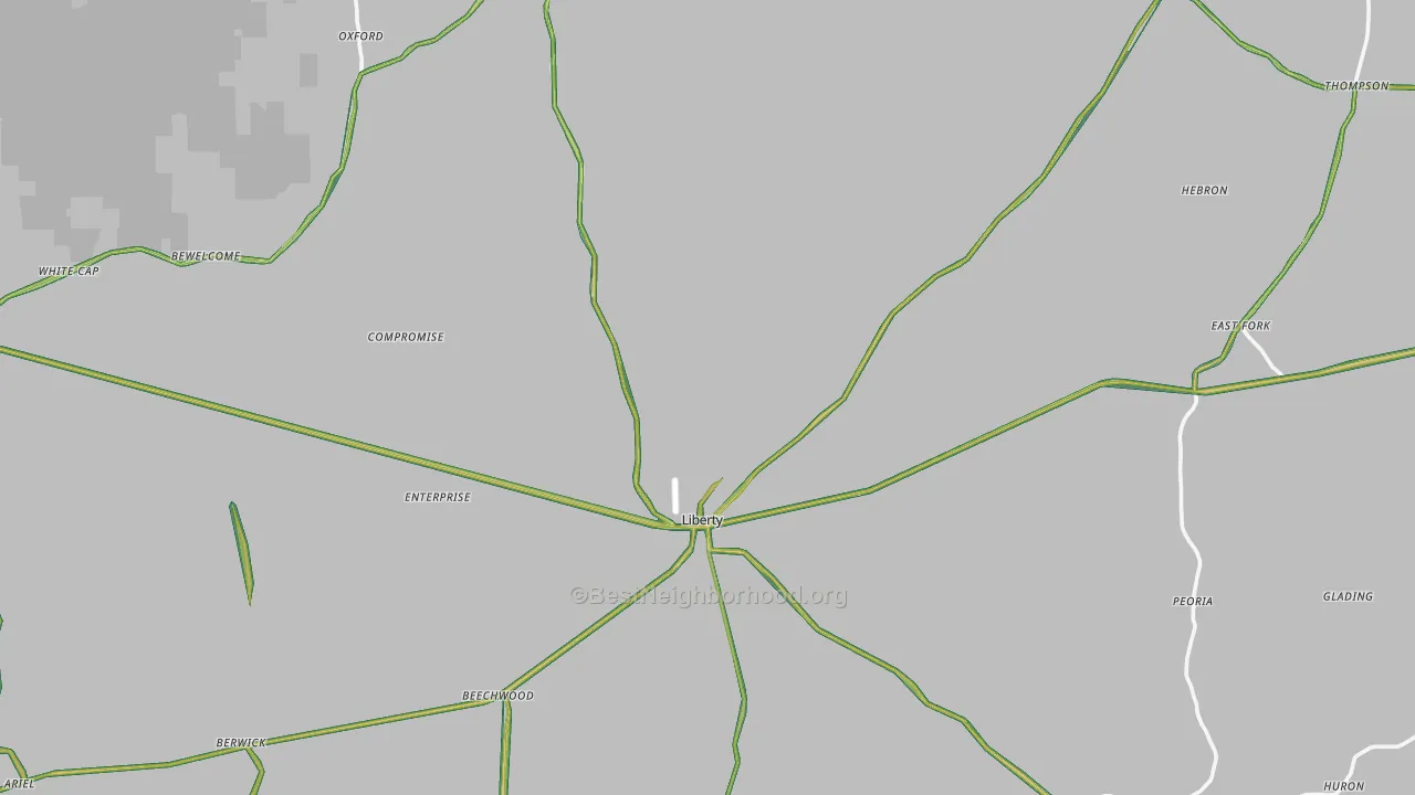 Amite County, MS Map of Noise Levels in Amite County