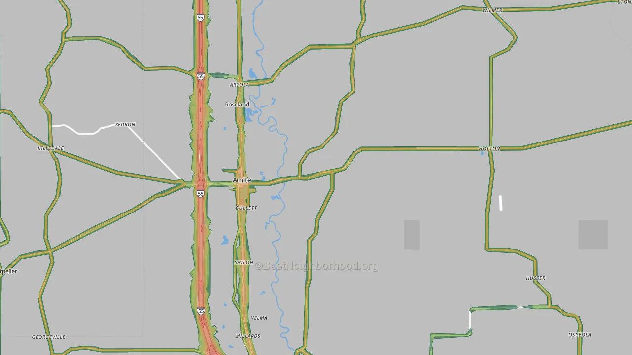 Amite, LA Map of Noise Levels in Amite